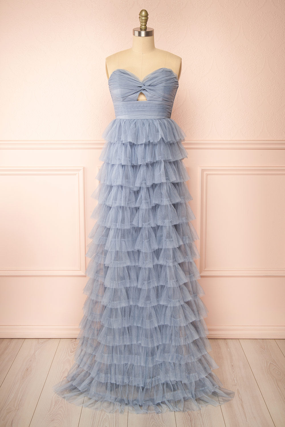 Qila Blue Strapless Tulle Ruffled Dress | Boutique 1861 front view