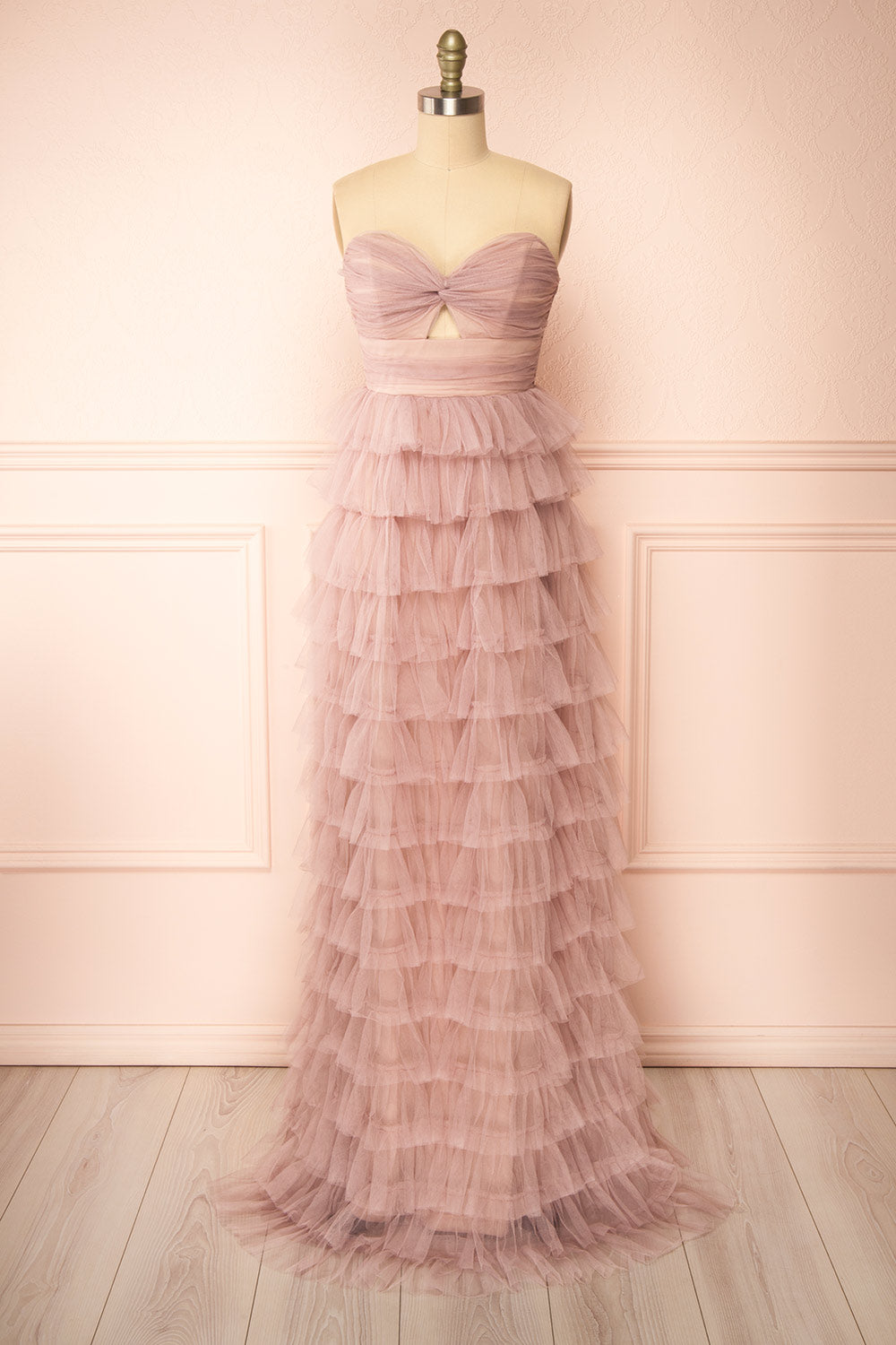Qila Mauve Strapless Tulle Ruffled Dress | Boutique 1861 front view