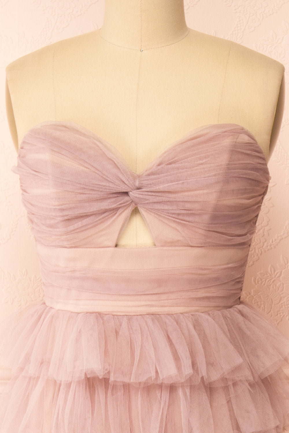 Qila Mauve Strapless Tulle Ruffled Dress | Boutique 1861 front