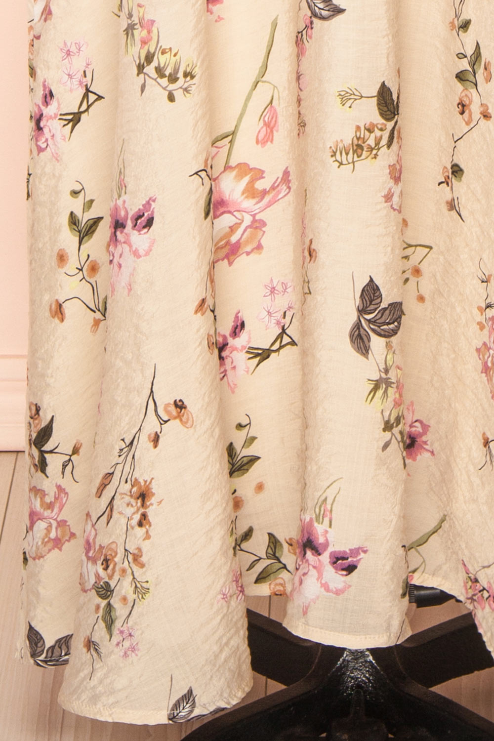 Queenie Beige Floral Maxi Dress w/ Ruffled Straps | Boutique 1861 bottom