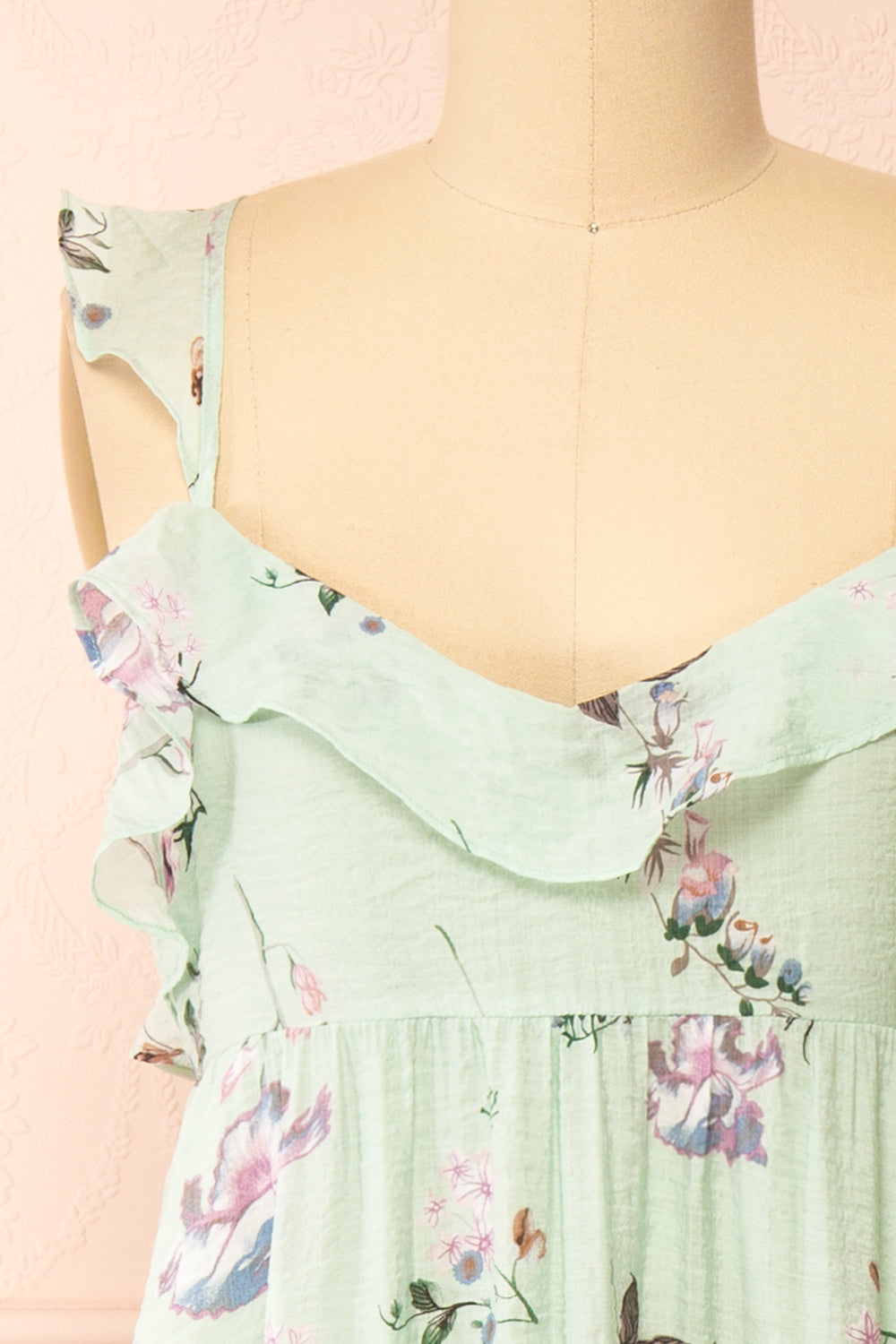 Queenie Green Floral Maxi Dress w/ Ruffled Straps | Boutique 1861 front