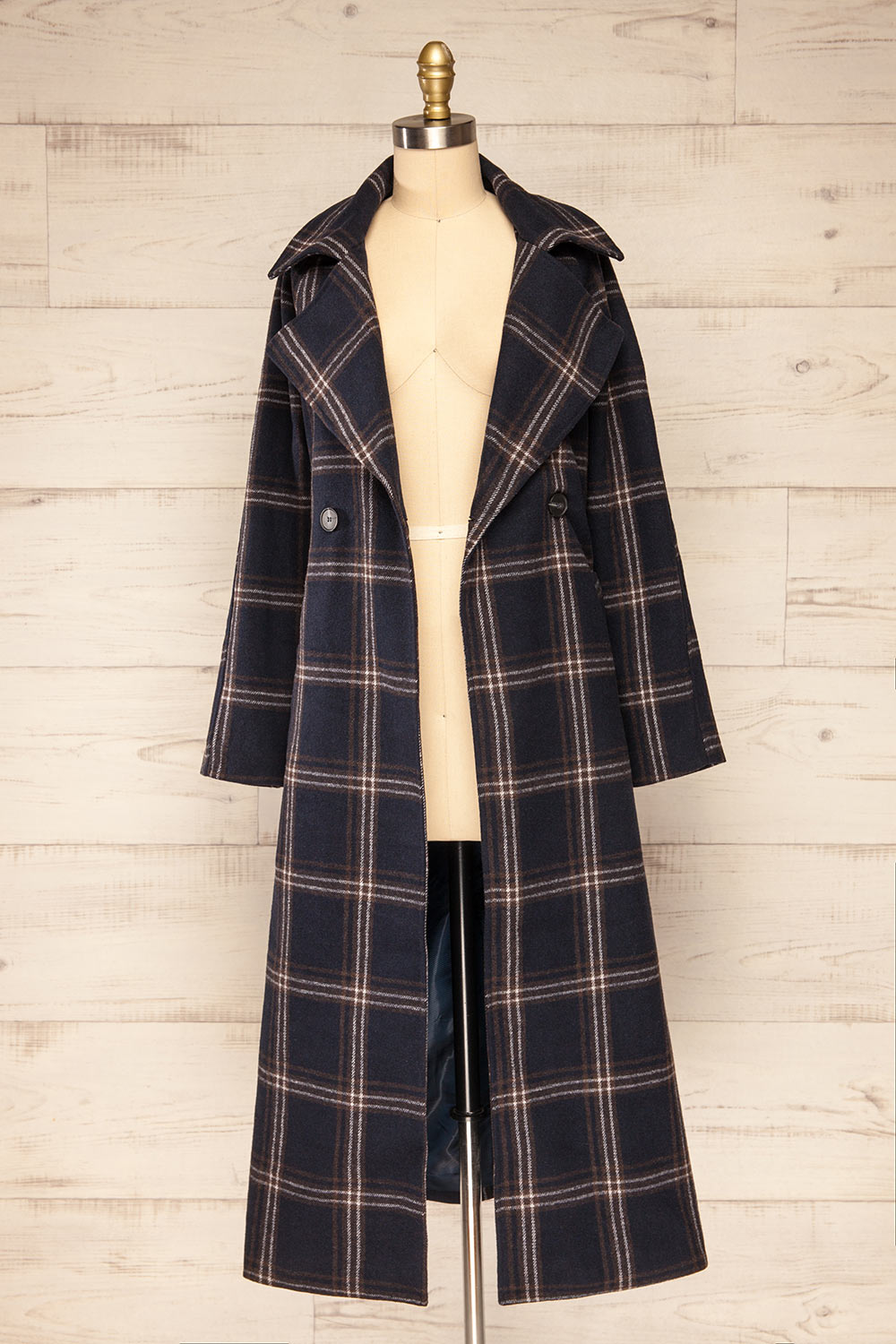 Queenstown Navy Plaid Trench Coat | La petite garçonne open view
