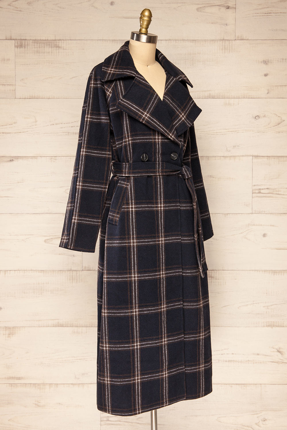 Queenstown Navy Plaid Trench Coat | La petite garçonne side view