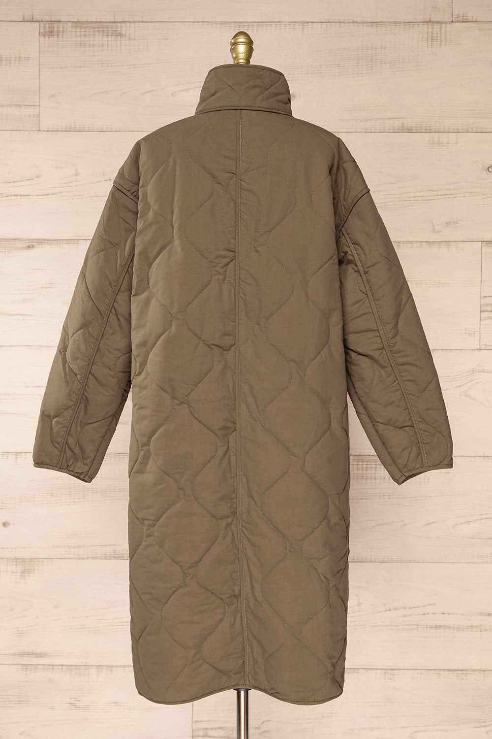 Quelimane Long Quilted Khaki Coat | La petite garçonne back view
