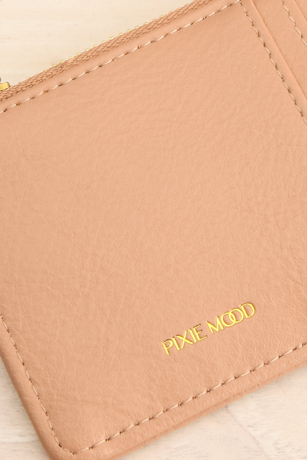 Quinn Beige Vegan Leather Card Wallet | La Petite Garçonne close-up