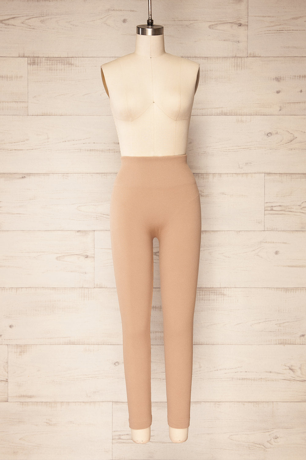 Quorena Beige High-Waisted Ribbed Leggings | La petite garçonne front view