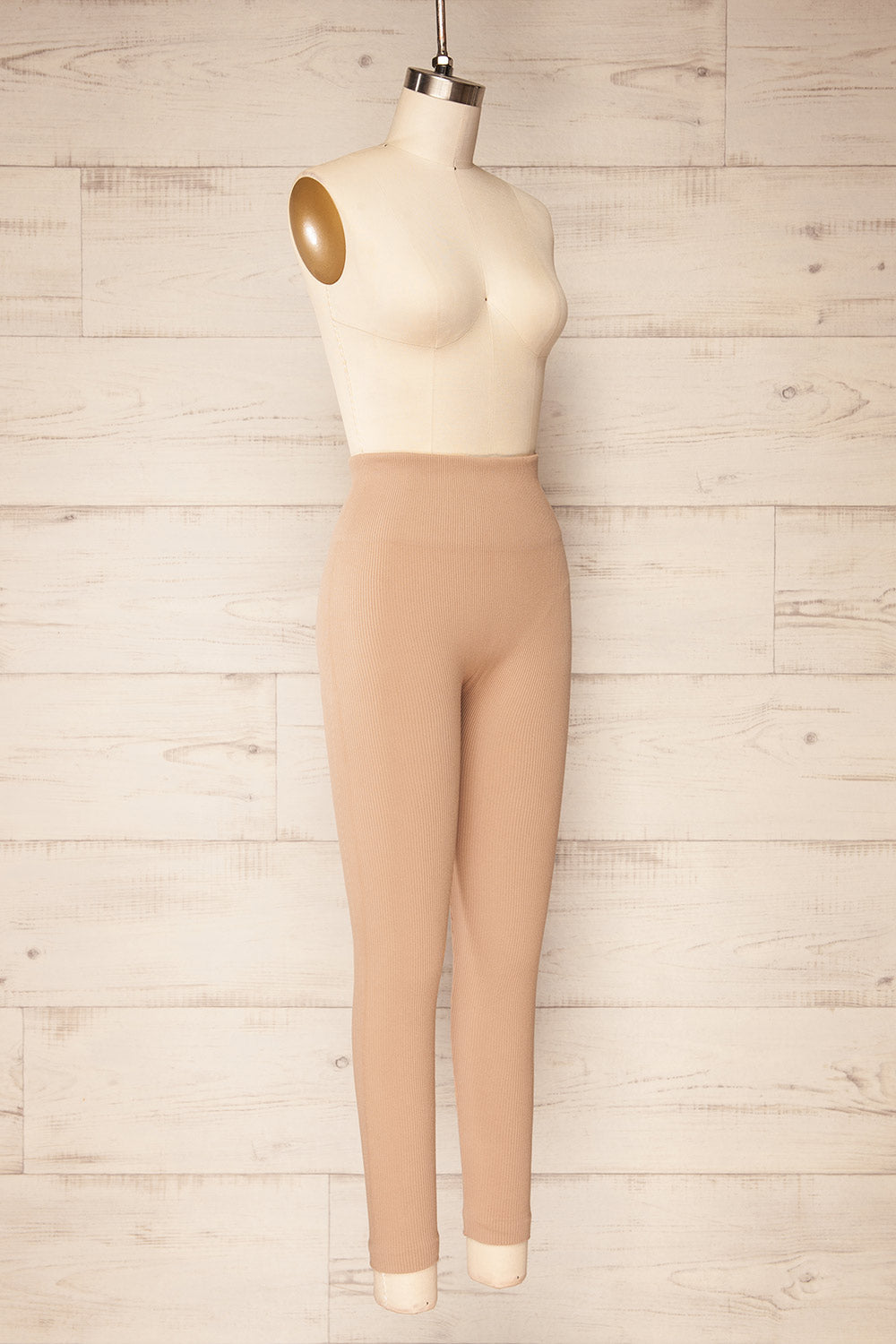 Quorena Beige High-Waisted Ribbed Leggings | La petite garçonne side view