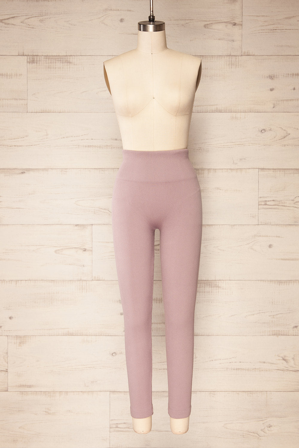 Quorena Mauve High-Waisted Ribbed Leggings | La petite garçonne front view