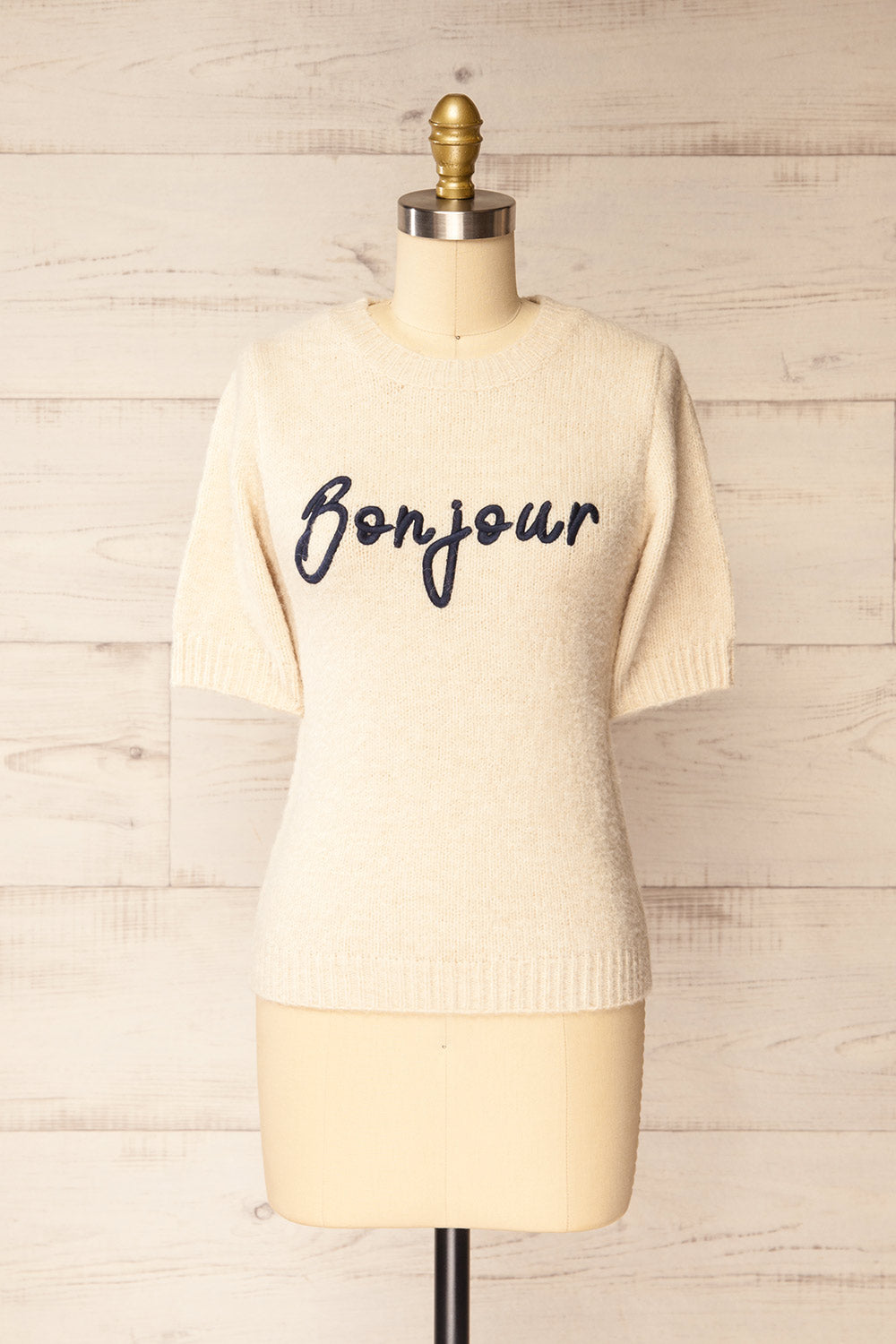 Radcliffe Embroidered Beige Knit Top | La petite garçonne front view