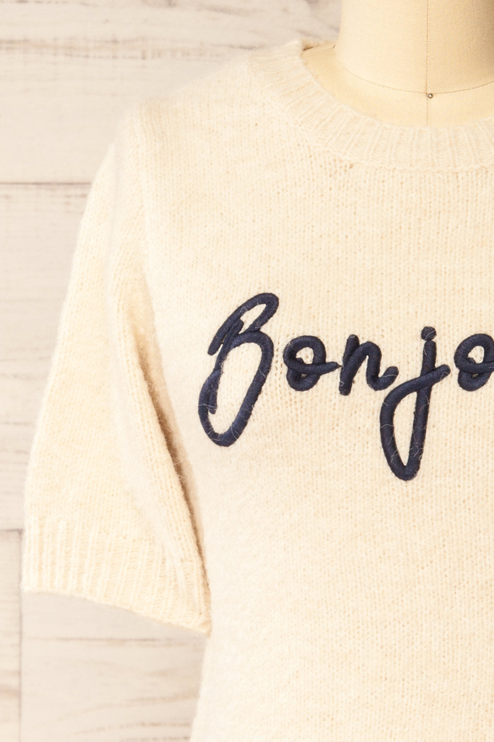 Radcliffe Embroidered Beige Knit Top | La petite garçonne front