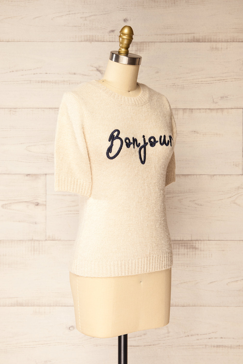 Radcliffe Embroidered Beige Knit Top | La petite garçonne side view