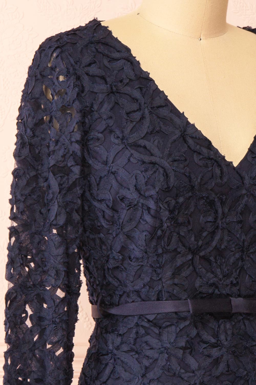 Rafaelle Short Navy 3D Mesh Lace Dress | Boutique 1861 side