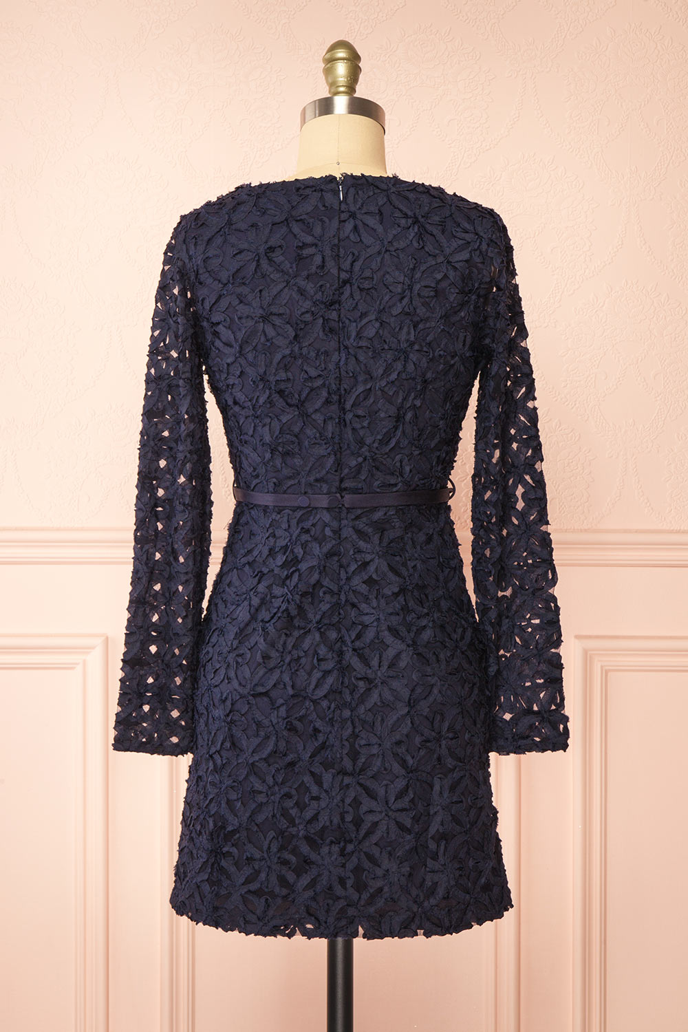 Rafaelle Short Navy 3D Mesh Lace Dress | Boutique 1861 back view
