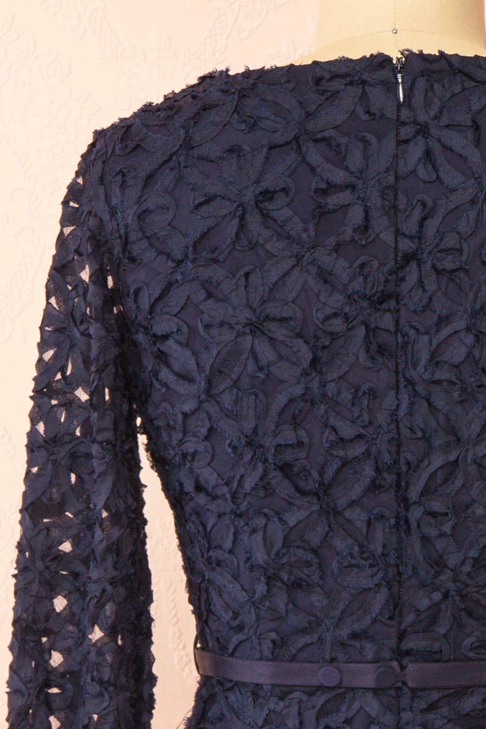 Rafaelle Short Navy 3D Mesh Lace Dress | Boutique 1861 back