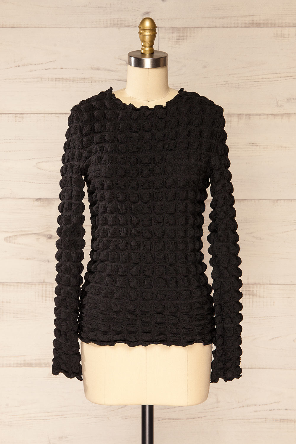 Raguel Black Popcorn Textured Long-Sleeved Top | La petite garçonne front view
