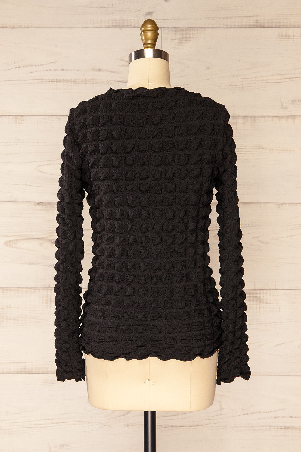 Raguel Black Popcorn Textured Long-Sleeved Top | La petite garçonne back view