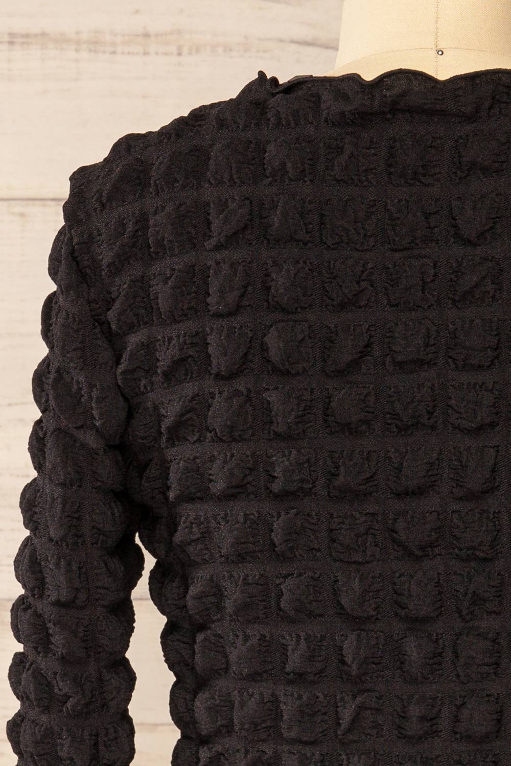 Raguel Black Popcorn Textured Long-Sleeved Top | La petite garçonne back