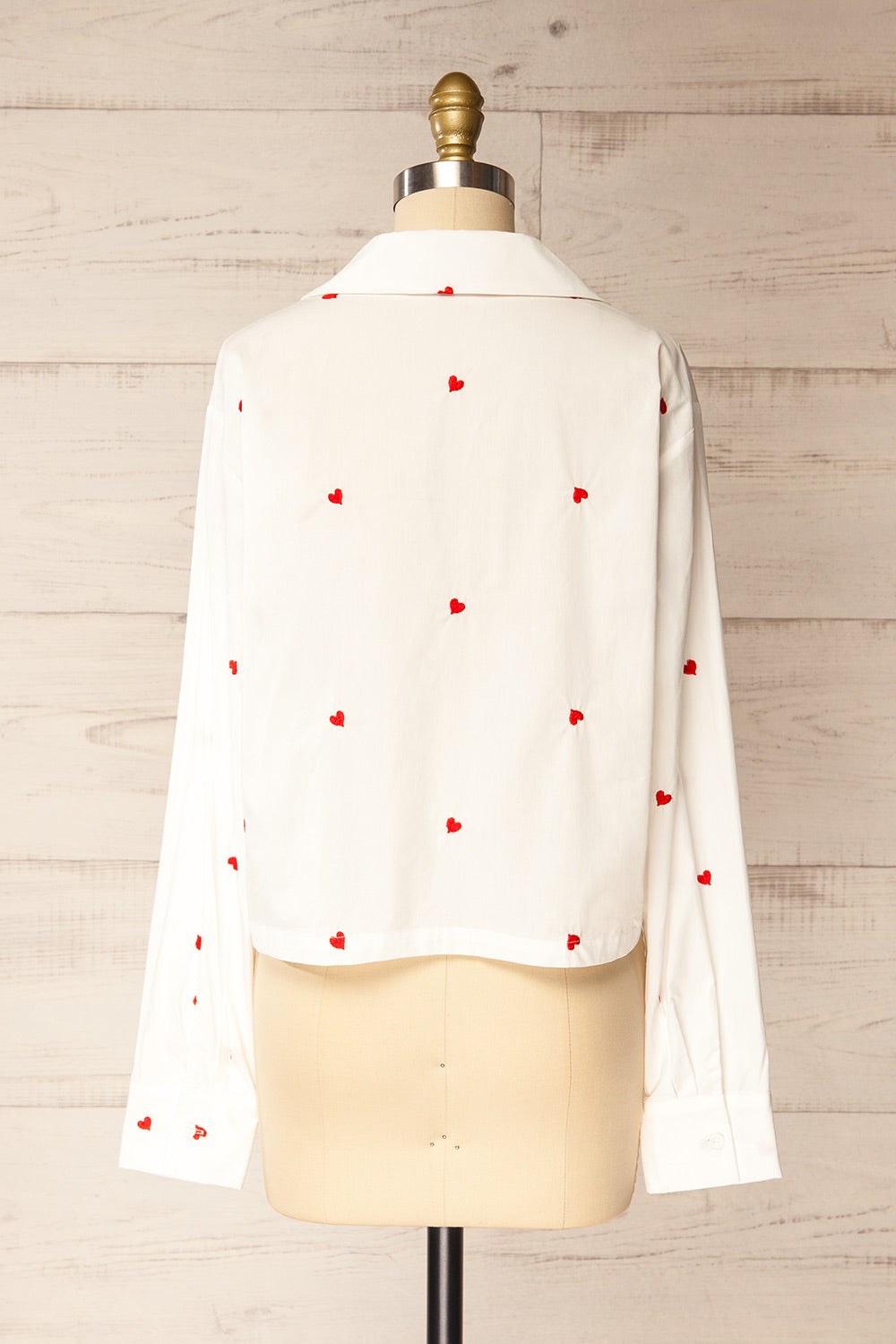 Rajouri White Button-Up Blouse with Red Heart Embroidery | La petite garçonne back view