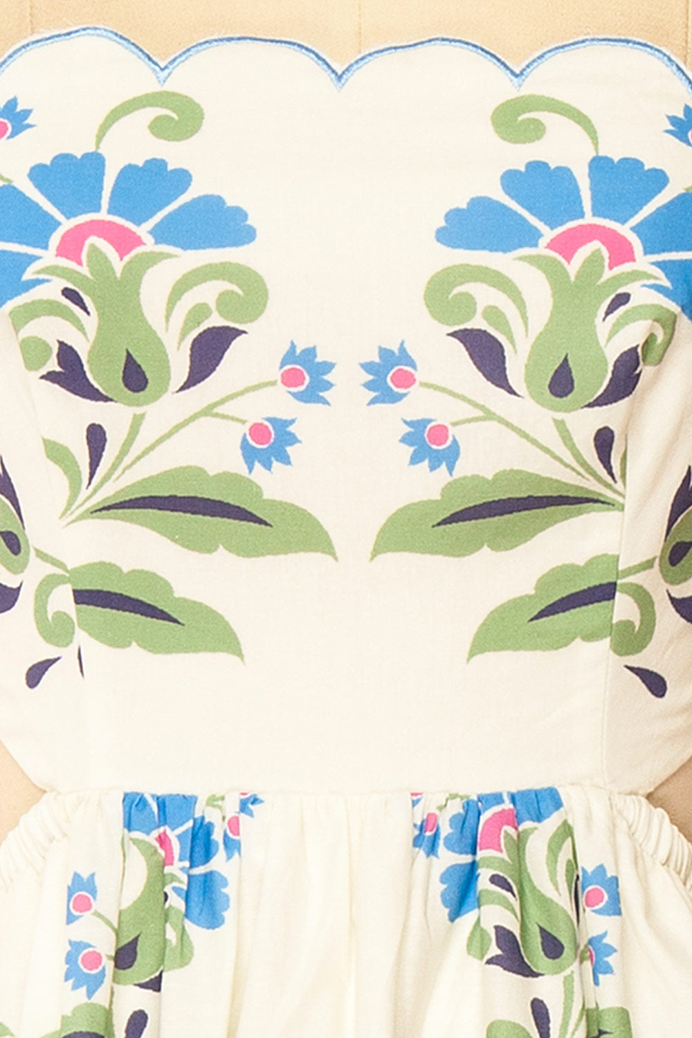 Raleigh Floral Midi Dress with Scalloped Neckline | Boutique 1861 fabric