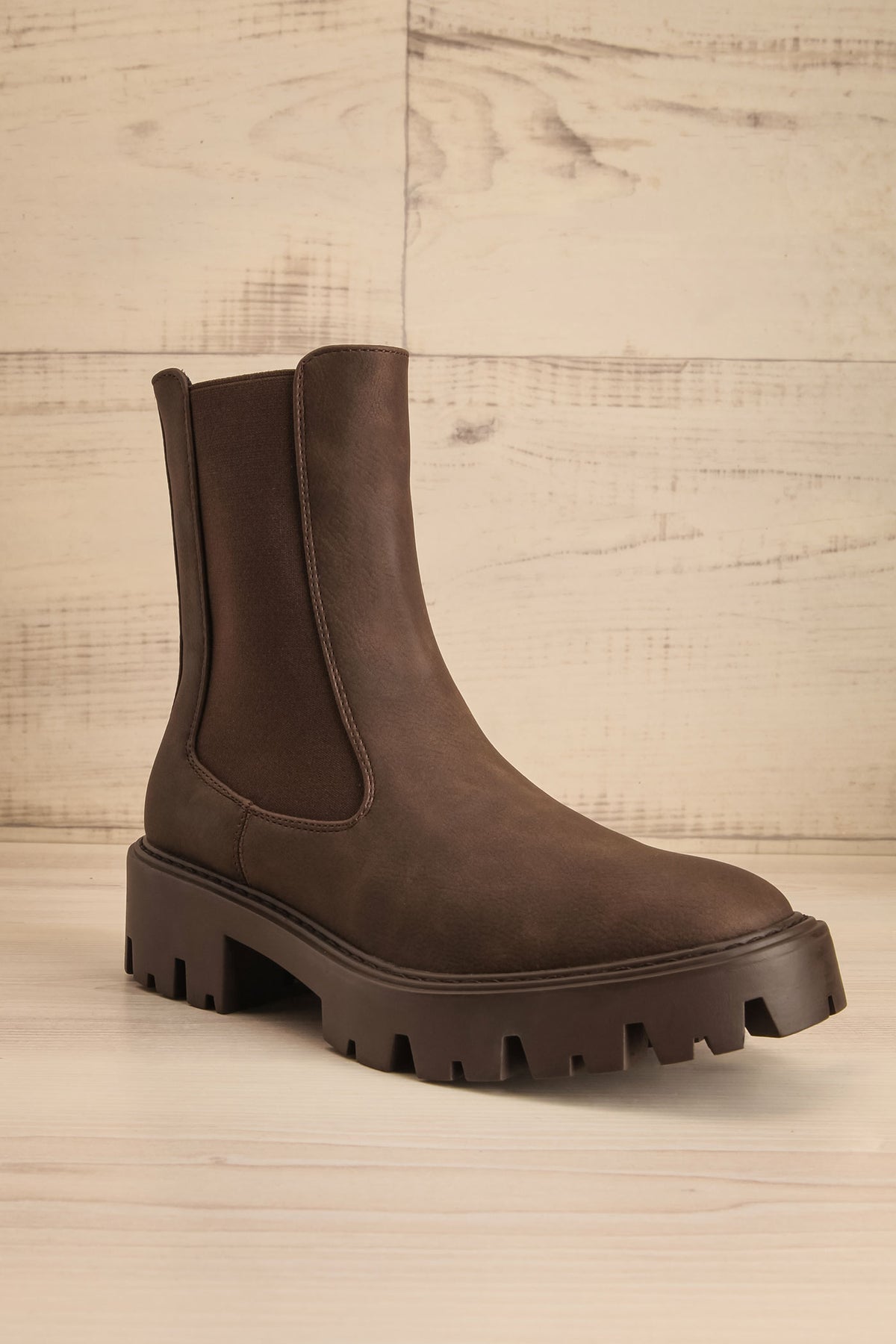 front view of Ramea Brown Ankle Boots with Matte Finish at La petite garçonne