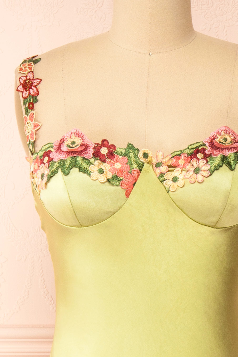 Ramona Sage Slip Dress w/ Floral Embroidery | Boutique 1861 front