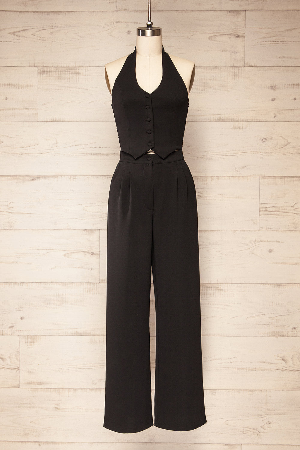 Ramses Black Jumpsuit w/ Halter-Neck Vest Top | La petite garçonne front view