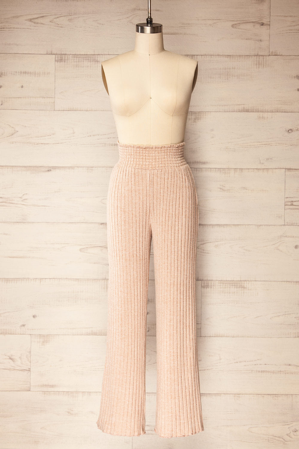Ravyn Beige Soft Ribbed Knit Pants | La petite garçonne front view