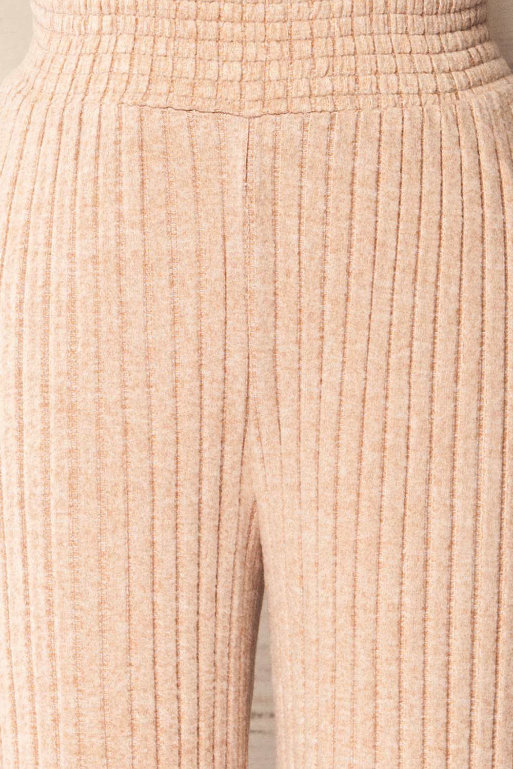 Ravyn Beige Soft Ribbed Knit Pants | La petite garçonne fabric