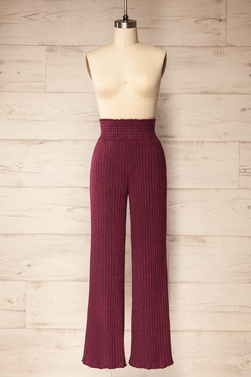 Ravyn Burgundy Soft Ribbed Knit Pants | La petite garçonne front view