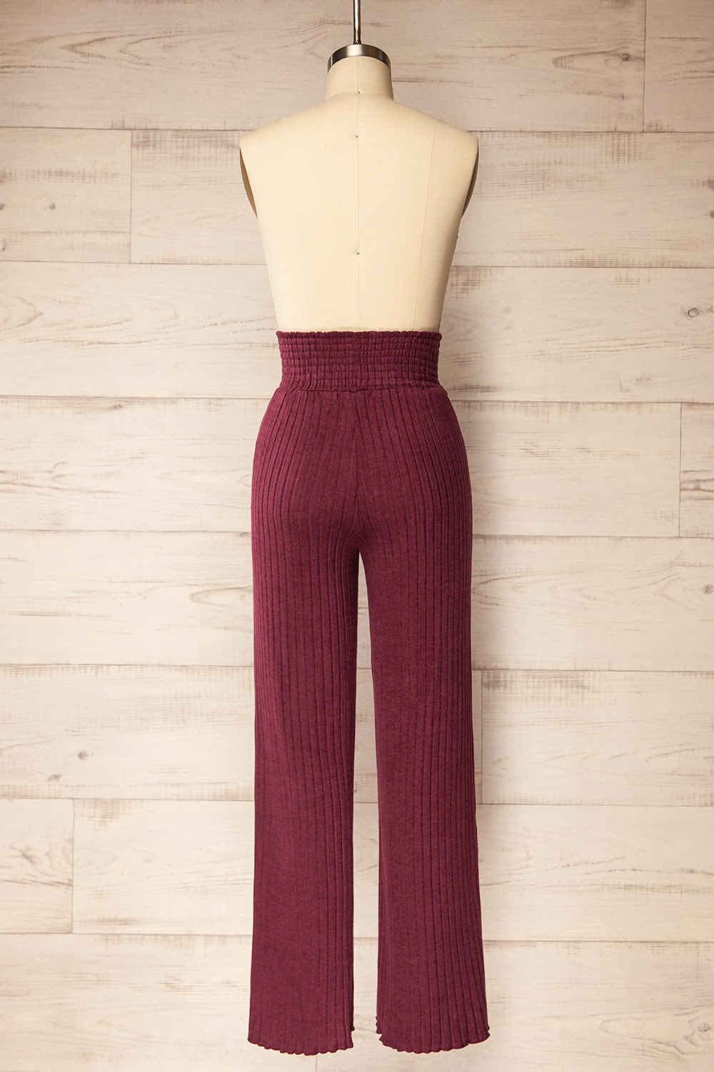 Ravyn Burgundy Soft Ribbed Knit Pants | La petite garçonne back view