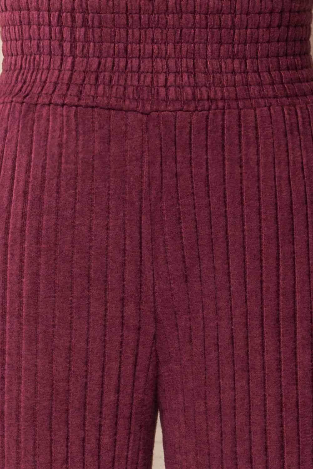 Ravyn Burgundy Soft Ribbed Knit Pants | La petite garçonne fabric