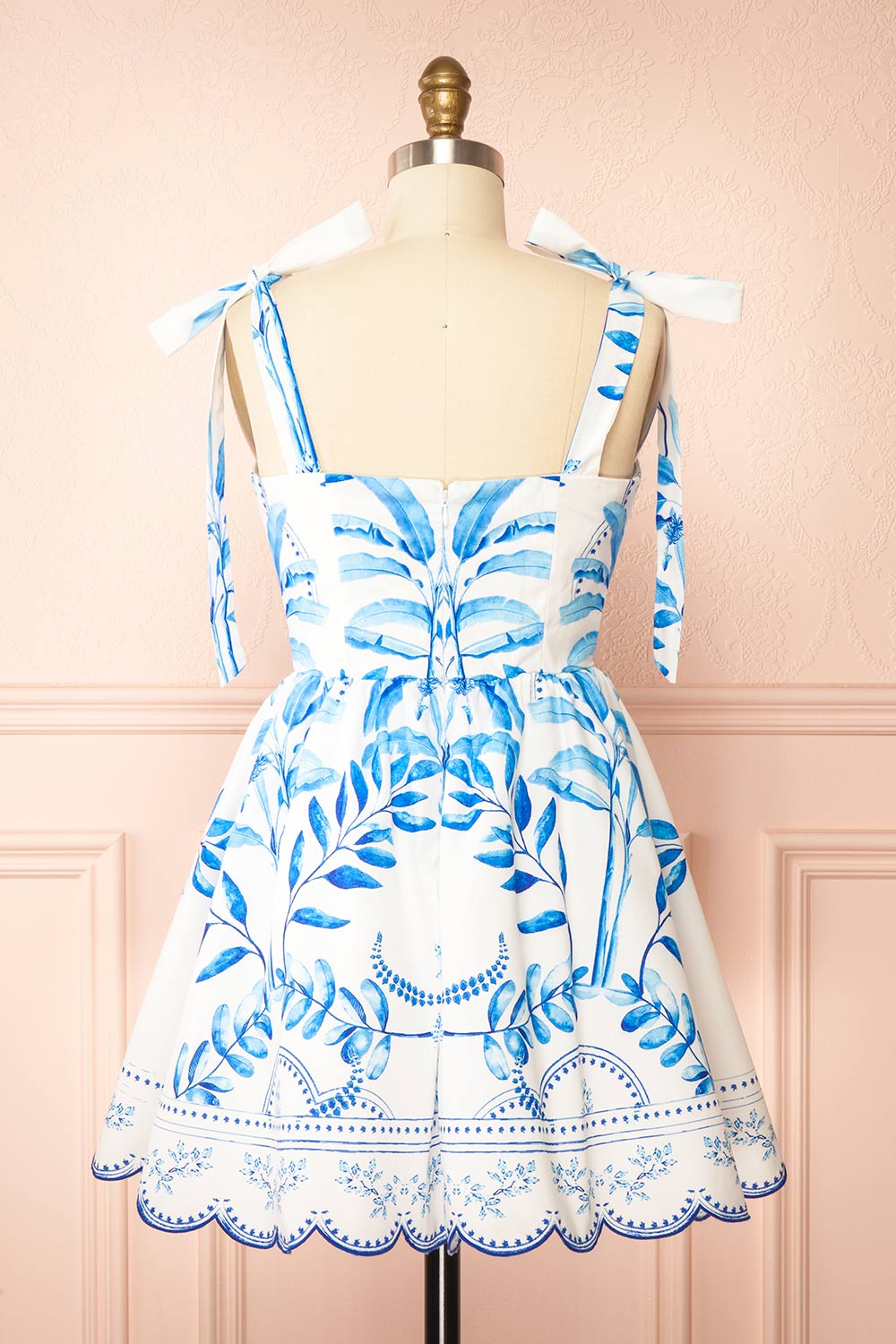 Rayanne White Short Dress w/ Blue Leaves Print | Boutique 1861 back