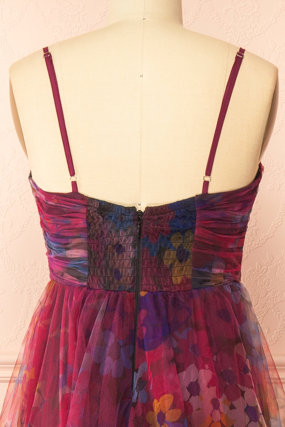 Rayne Burgundy Floral Midi Tulle Dress | Boutique 1861 back