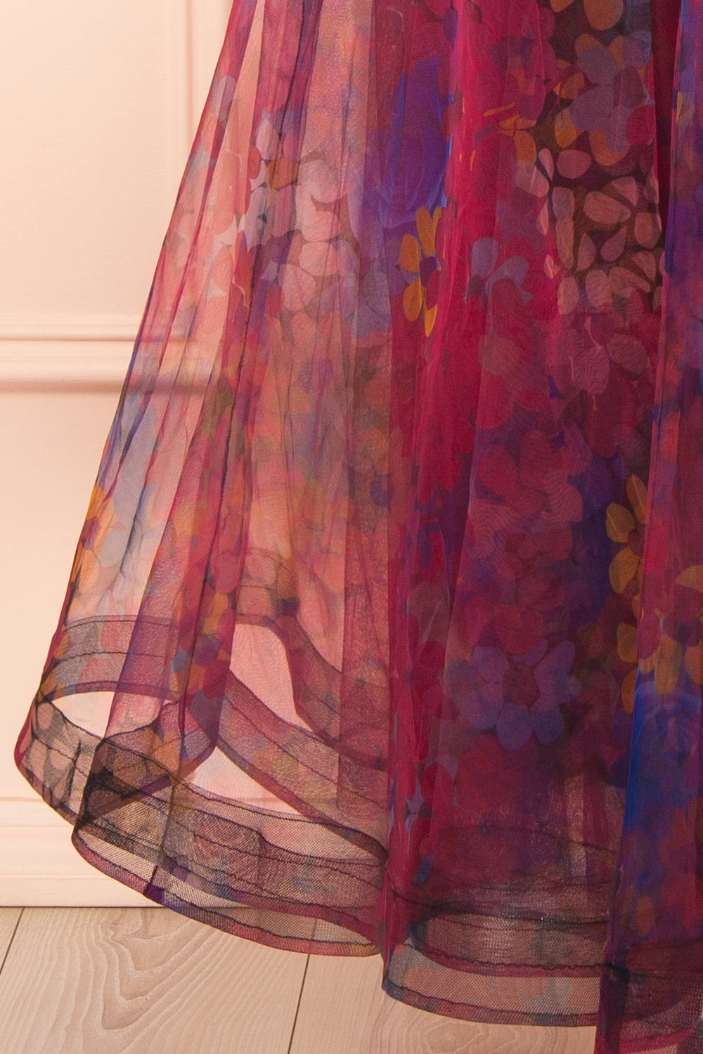 Rayne Burgundy Floral Midi Tulle Dress | Boutique 1861 bottom