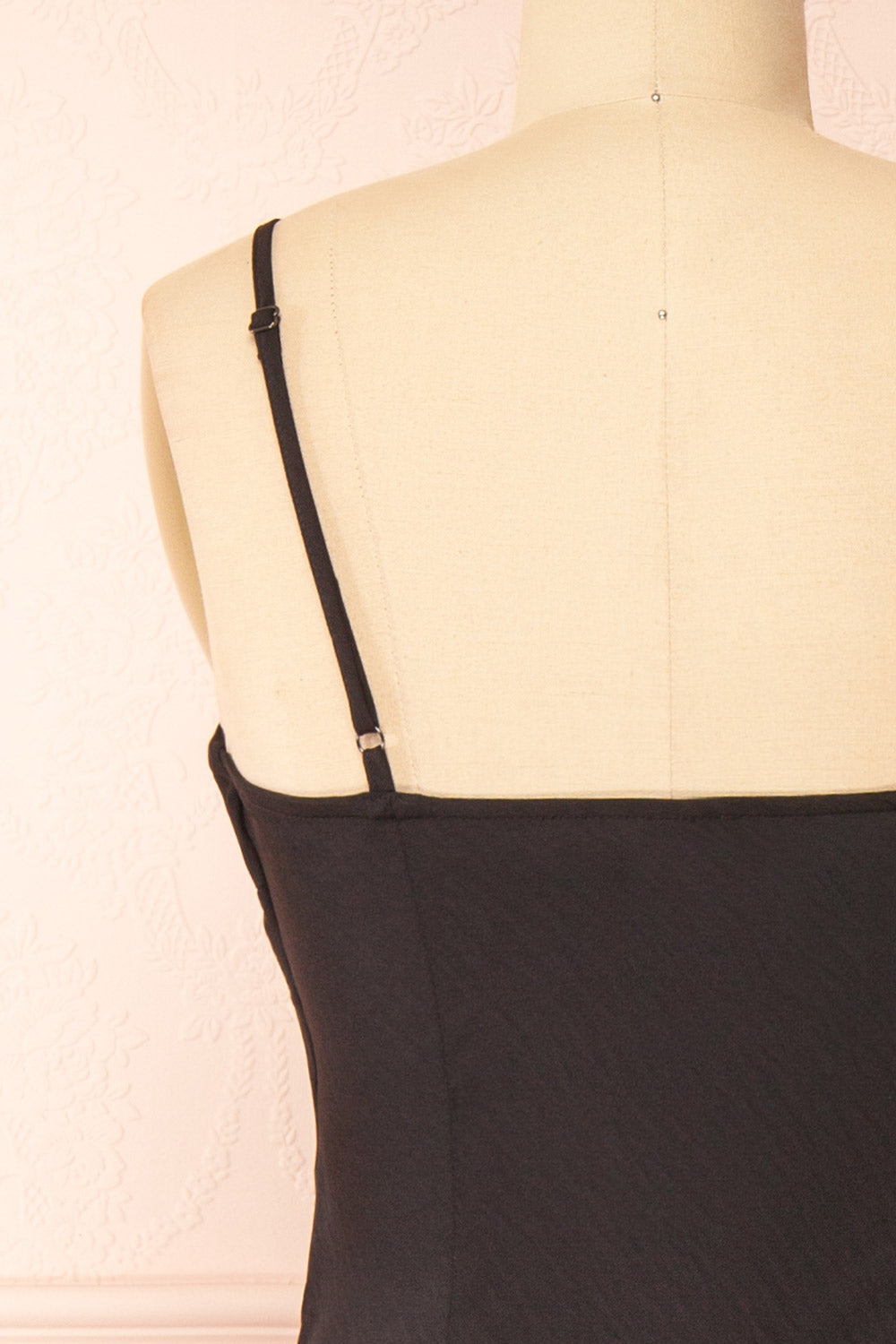 Rebby Black Silky Fitted Midi Dress | Boutique 1861 back