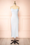 Rebby Blue Silky Fitted Midi Dress | Boutique 1861 front view
