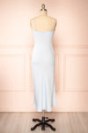 Rebby Blue Silky Fitted Midi Dress | Boutique 1861 back view