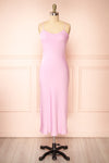 Rebby Pink Silky Fitted Midi Dress | Boutique 1861 front view