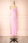 Rebby Pink Silky Fitted Midi Dress | Boutique 1861 side view