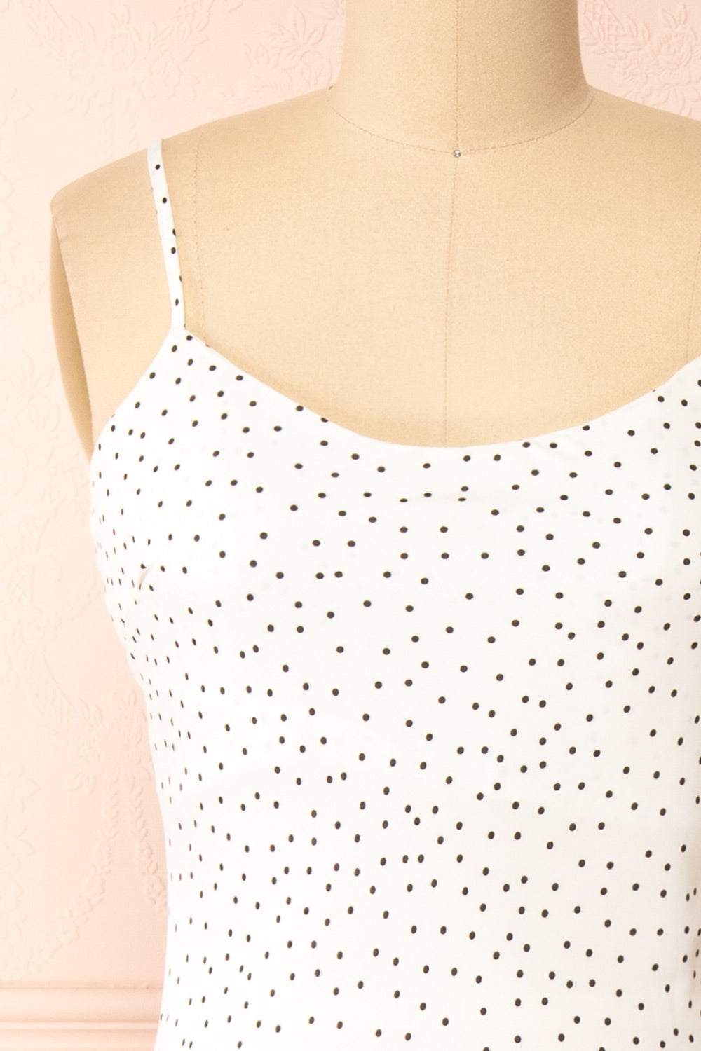 Rebby Polka Dot White Silky Fitted Midi Dress | Boutique 1861 front