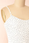 Rebby Polka Dot White Silky Fitted Midi Dress | Boutique 1861