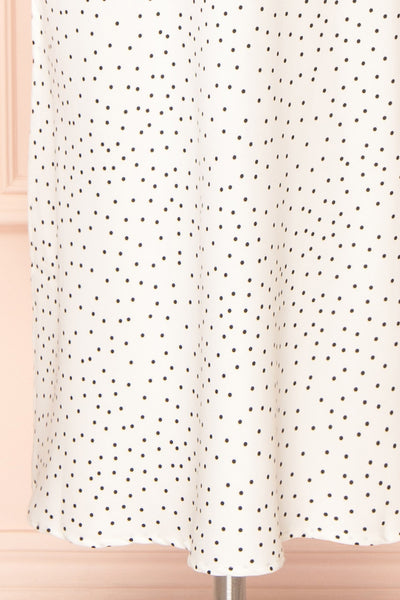 Rebby Polka Dot White Silky Fitted Midi Dress | Boutique 1861 bottom