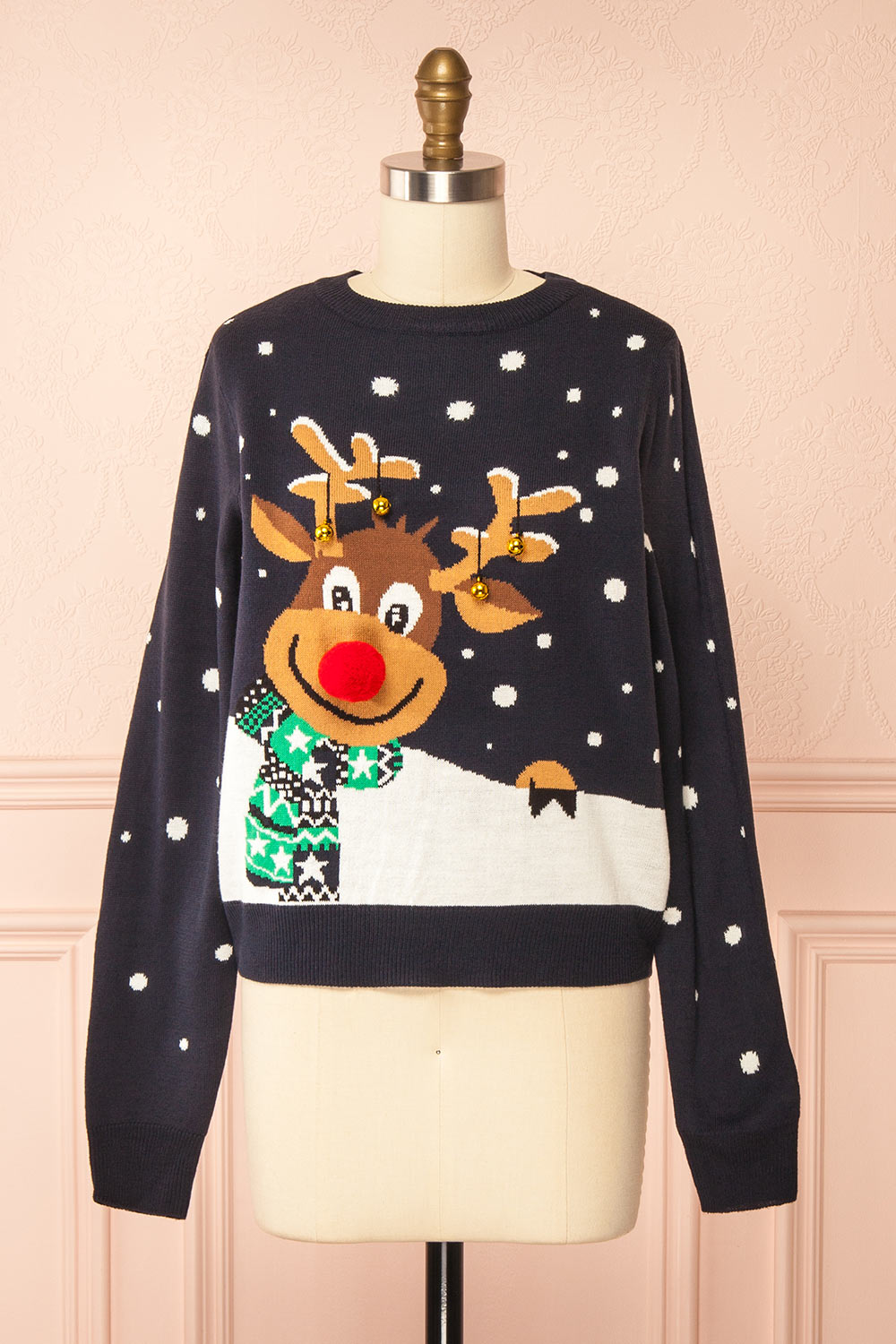 Renmark Navy Sweater with Reindeer | Boutique 1861 front view