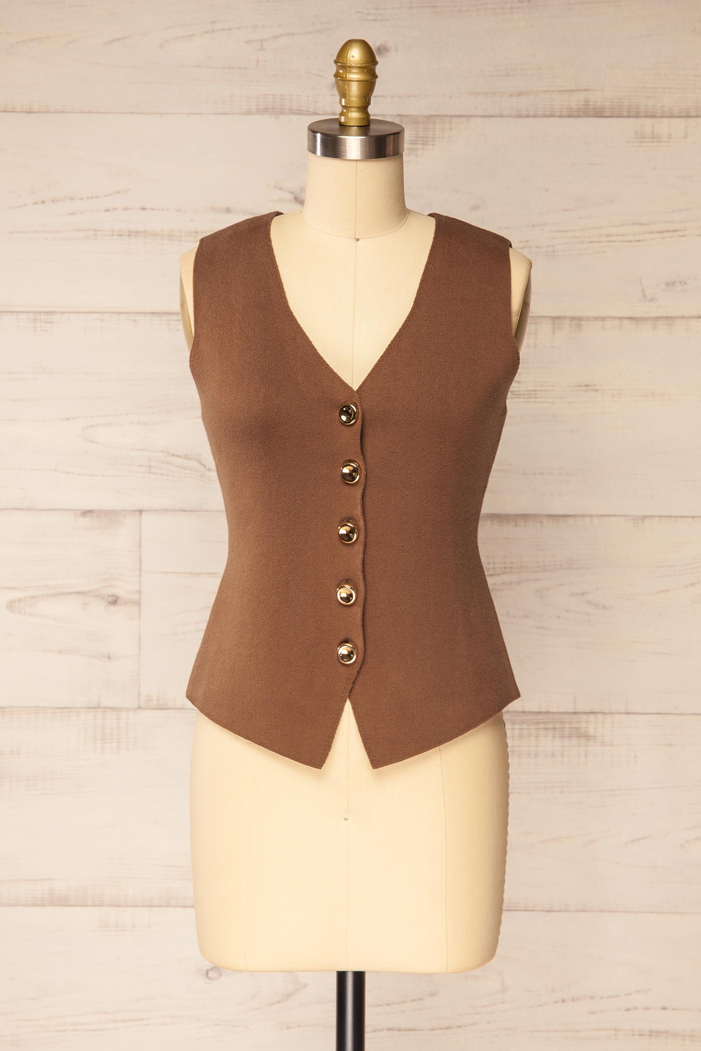 Rewari Brown | Knitted Vest with Golden Buttons