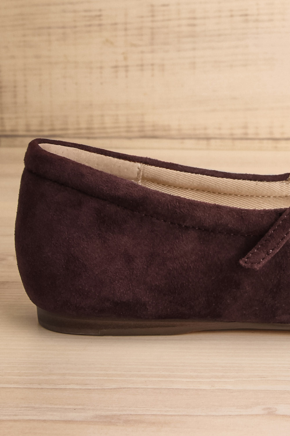 Reyes Burgundy Suede Ballerina Flats | La petite garçonne heel