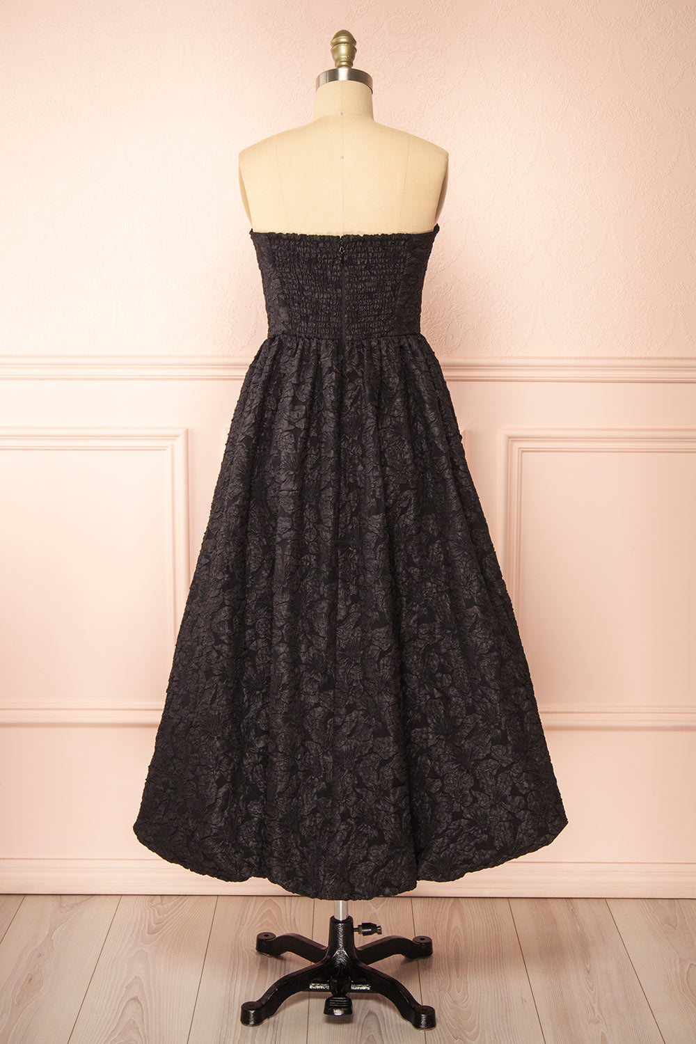 Reyna Black Long Textured Floral Dress | Boutique 1861 back view