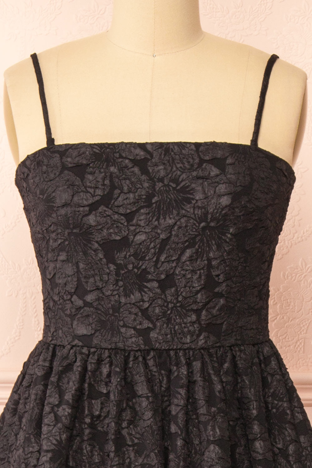 Reyna Black Long Textured Floral Dress | Boutique 1861 straps