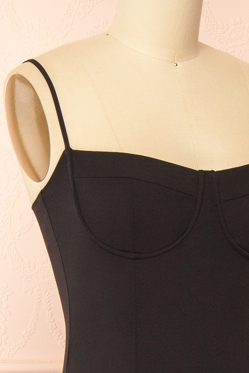 Rhonda Black Bustier Midi Dress with Flared Skirt | Boutique 1861 side