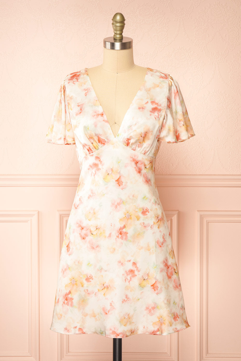 Rinnie Short Satin Dress w/ Bell Sleeves | Boutique 1861 front view