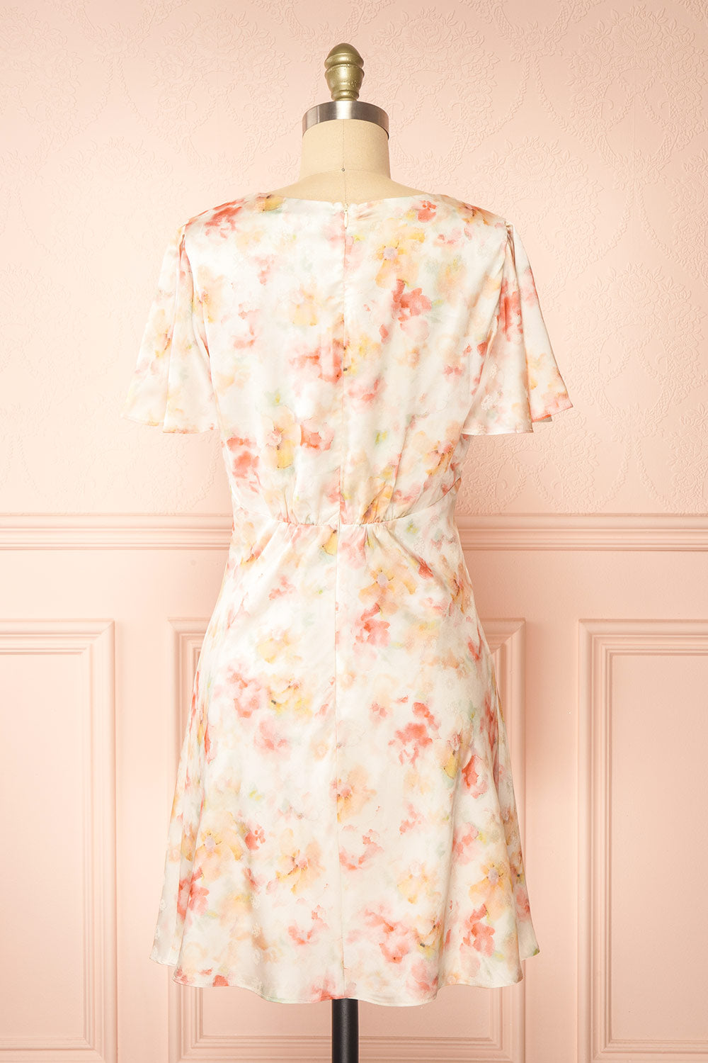 Rinnie Short Satin Dress w/ Bell Sleeves | Boutique 1861 back view